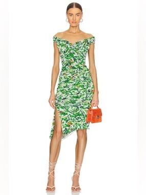 DIANE VON FURSTENBERG |  Green Floral One-Shoulder Ruched Dress